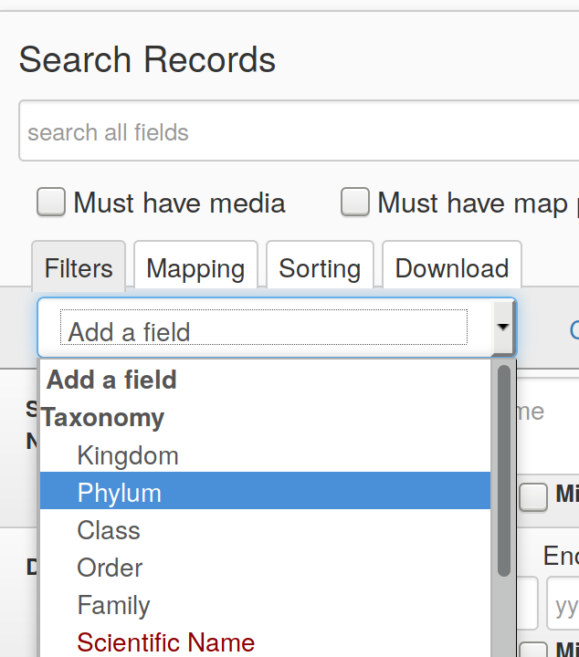idigbio add phylum to search